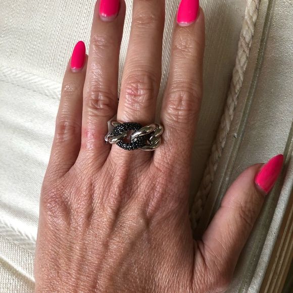 NWT Swarovski Sterling Silver and Black Crystal Link Ring - Picture 11 of 13